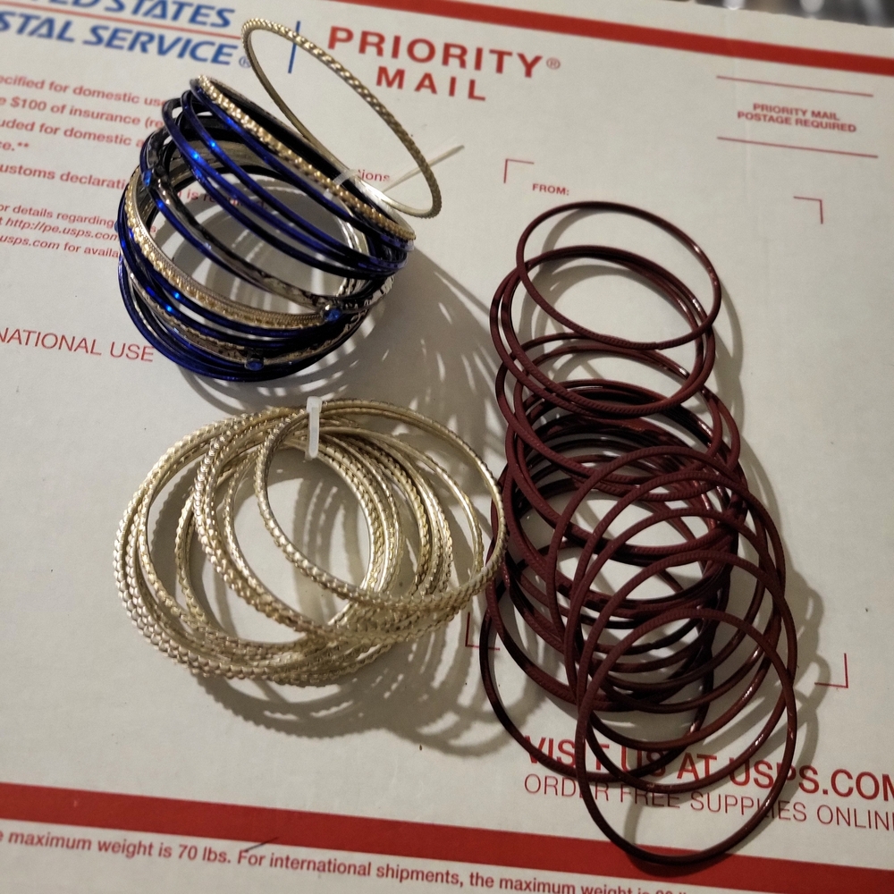 Gashion Silver, Blue & Maroon  Little Girls Bangle Bracelet Set